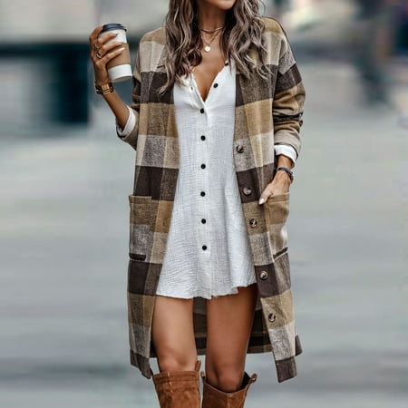 Yutnsbel Women Casual V Neck Button Long Plaid Shirt Jacket Plaid Long Jacket Coat
Yutnsbel Women Casual V Neck Button Long Plaid Shirt Jacket Plaid Long Jacket Coat