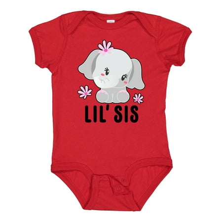 Inktastic Lil Sis with Cute Elephant with Flower Gift Baby Girl Bodysuit