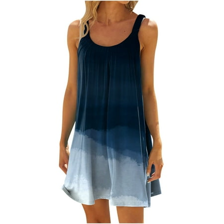 YanHoo Women s 2023 Sleeveless Loose Plain Dresses Casual Short Dress