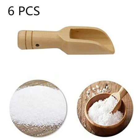6PCS Little Mini Scoop Honey Coffee Condiment wooden salt spoon 3x1in