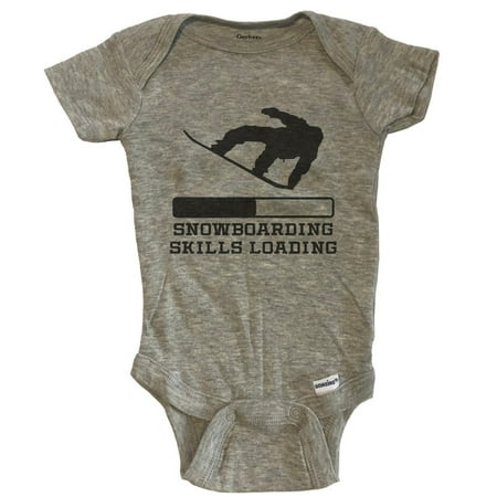 Snowboarding Skills Loading Funny Snowboard Humor Baby Bodysuit - Grey