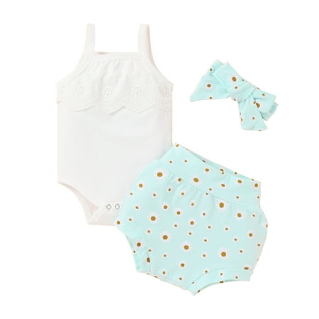 One opening Baby Camisole Romper + Shorts + Bow Headband Daisy Clothing