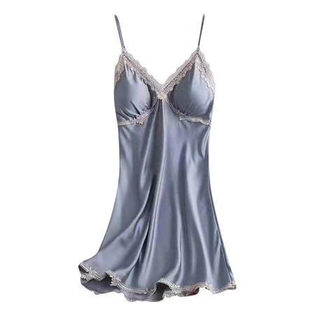 Nightgowns for Women Sexy with Chest Pad Lace Thin Nightshirts Gray XXL 
Nightgowns for Women Sexy with Chest Pad Lace Thin Nightshirts Gray XXL