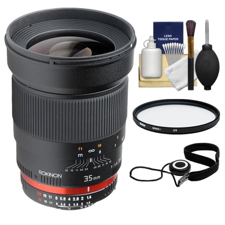 Rokinon 35mm f\/1.4 Aspherical Automatic Wide Angle Lens with Filter Kit for Nikon D3200, D3300, D5200, D5300, D7100, D610, D750, D810 Camera