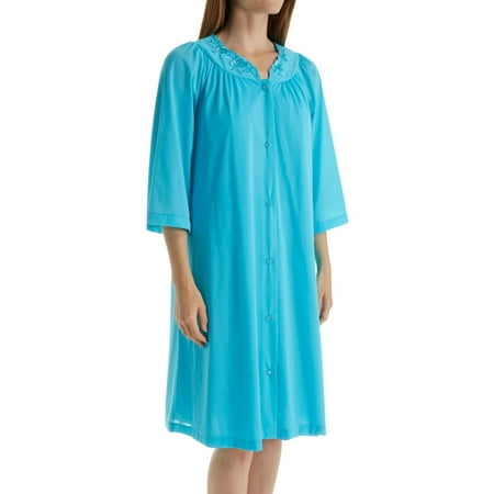 Women s Shadowline 77280 Petals Embroidered Yoke Coat (Turquoise 2X)