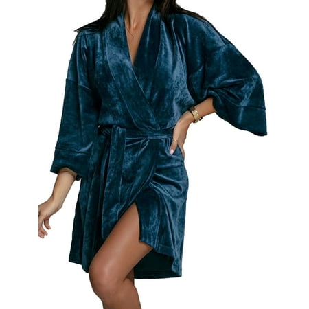 Frontwalk Ladies Bathrobe Kimono Robe V Neck Nightgowns Sleepwear Soft Robes 3/4 Sleeve Pajamas Blue S
Frontwalk Ladies Bathrobe Kimono Robe V Neck Nightgowns Sleepwear Soft Robes 3/4 Sleeve Pajamas Blue S