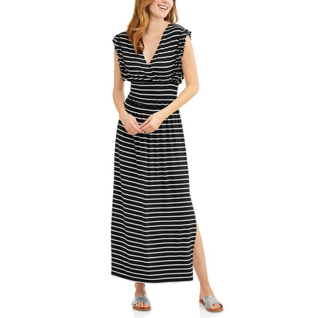 Time and Tru Women's Smock Waist Maxi Dress with Flutter Sleeves