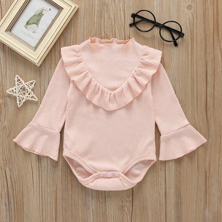 THE WILD Toddler GIrls Long Sleeve Frill Solid Romper Bodysuit Clothes