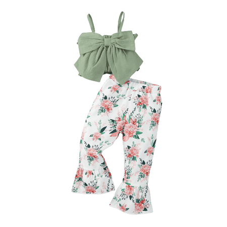 Mikrdoo Toddler Baby Girls Clothes Summer Bow Straps Tops Floral Bell-bottomed Pants Niceapparel 2Pcs Outfits Green 2-3 Years
Mikrdoo Toddler Baby Girls Clothes Summer Bow Straps Tops Floral Bell-bottomed Pants Niceapparel 2Pcs Outfits Green 2-3 Years