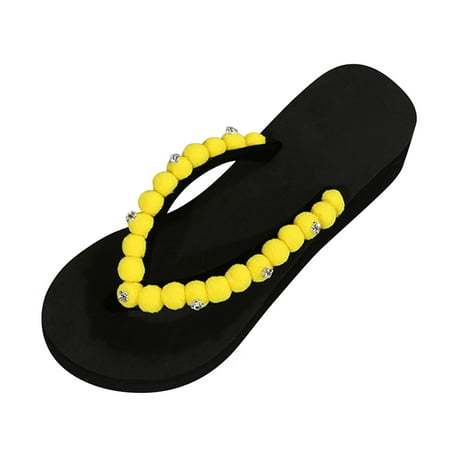 TOYFUNNY Roman Style Hair Ball Beach Bathroom Non-Slip Open Toe Breathable Sandals Women Flip Flops