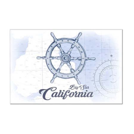 Big Sur, California - Ship Wheel - Blue - Coastal Icon - Lantern Press Artwork (36x24 Acrylic Wall Art Gallery Quality)