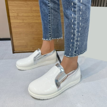 Cathalem Womens Casual Shoes Slip on Ladies Fashion Color Matching Leather Upper Comfortable Flat Casual Shoes Wedge Wide Foot White 8
Cathalem Womens Casual Shoes Slip on Ladies Fashion Color Matching Leather Upper Comfortable Flat Casual Shoes Wedge Wide Foot White 8
