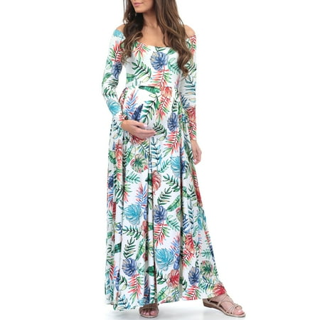 Ruched Open Shoulder Maternity Dress