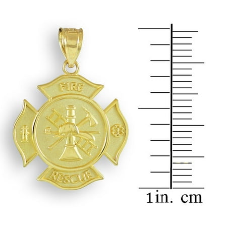 10k Gold Solid Badge Rescue Firefighter Pendant