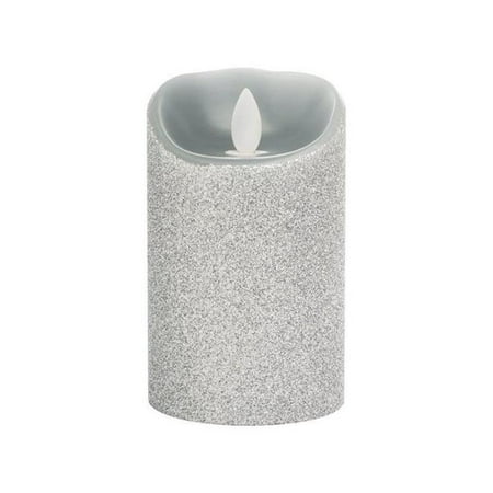 3 x 5 in. Pillar Flameless Candle, Silver Glitter