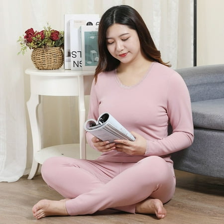 Women Plus Size Thermal Underwear Tops Pants Set Brushed Long Johns Set Pajama