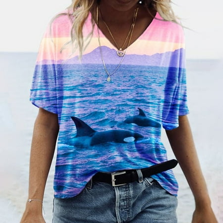 Women s Casual Tops Trendy Print beach Tunic Shirt Loose Fit v Neck Short Sleeve Blouses
Women s Casual Tops Trendy Print beach Tunic Shirt Loose Fit v Neck Short Sleeve Blouses