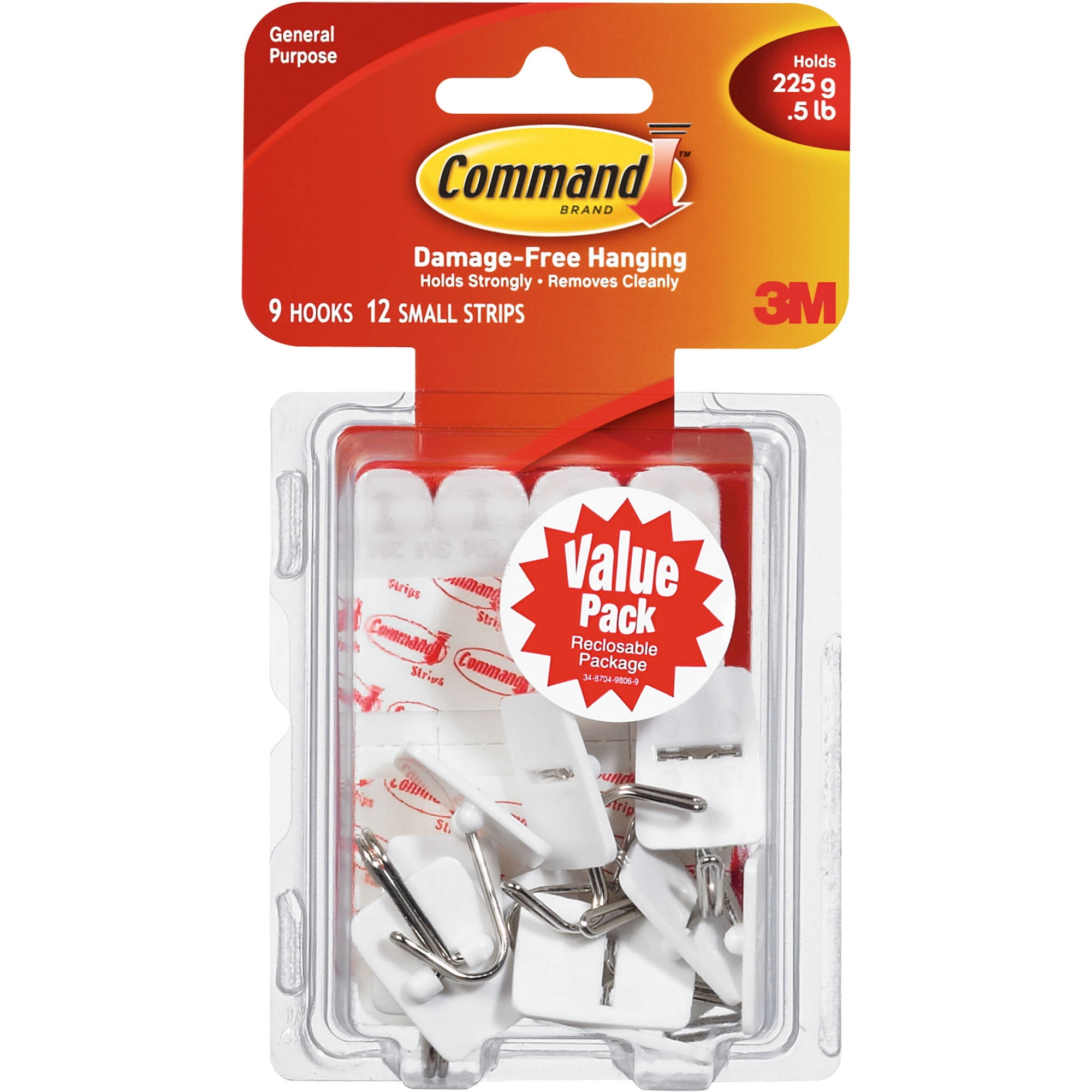 Command Small Wire Hooks Value Pack, White, 9 Hooks, 12 Strips ...