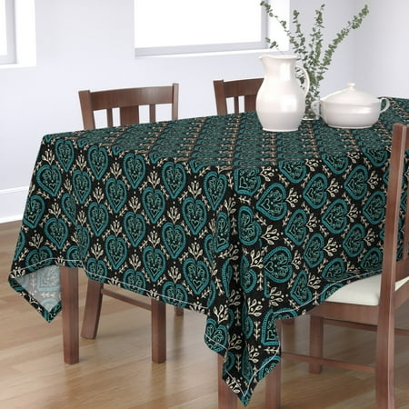 Cotton Sateen Tablecloth 70 x 90 - Hearts Leaves Teal White Black Valentine Blue Love Print Custom Table Linens by Spoonflower
Cotton Sateen Tablecloth 70 x 90 - Hearts Leaves Teal White Black Valentine Blue Love Print Custom Table Linens by Spoonflower
