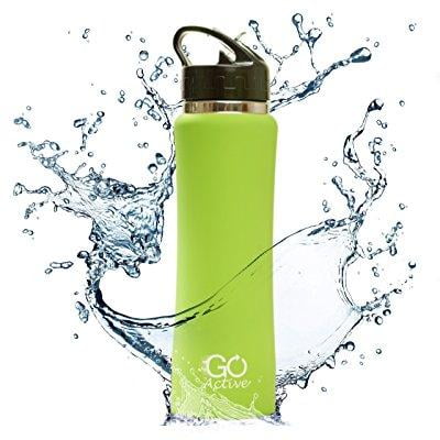 go bottles stainless steel insulated water bottle with flip straw and sweat proof rubber grip h2o sports drinking is bpa free/portable/durable/good for kids, keeps ice over 20 hours, 24 oz.