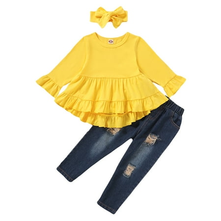 KIMI BEAR Toddler Girls Outfits 3T Girls Fall Winter Clothes Long Sleeve Swallowtail T-shirt Denim Pants Headband 3PCs Set 3-4T Yellow
KIMI BEAR Toddler Girls Outfits 3T Girls Fall Winter Clothes Long Sleeve Swallowtail T-shirt Denim Pants Headband 3PCs Set 3-4T Yellow