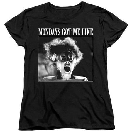 Trevco Sportswear UNI1252-WT-2 Universal Monsters & Monday Monster-Short Sleeve Womens Tee, Black - Medium