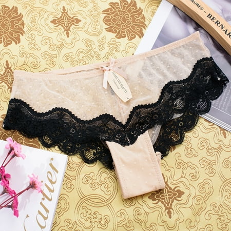 Toyella Knitted Lace Edge Low Waist Ladies Mesh Underwear Skin Color XL