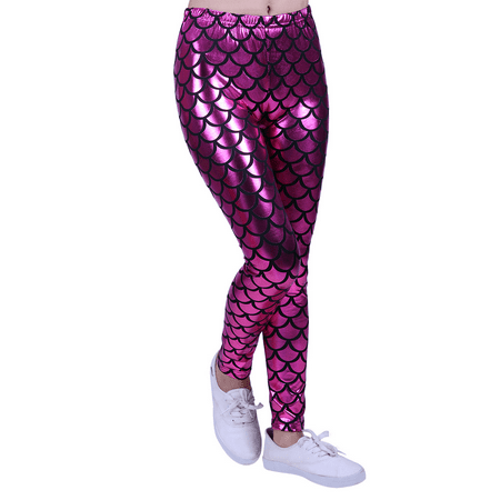hde girl's shiny mermaid leggings metallic fish scale tights mermaid costume (green, 4/5)