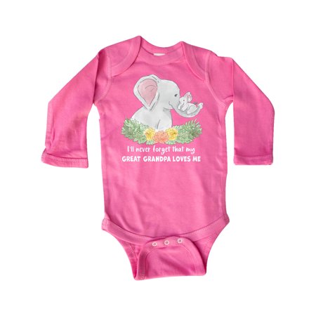 Inktastic I ll Never Forget That My Great Grandpa Loves Me Elephants Gift Baby Boy or Baby Girl Long Sleeve Bodysuit
Inktastic I ll Never Forget That My Great Grandpa Loves Me Elephants Gift Baby Boy or Baby Girl Long Sleeve Bodysuit