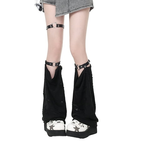 Tsseiatte Women s Knee High Socks Black Gothic Leg Warmers Leg Sleeves for Travel Dating Party