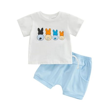 Pudcoco Easter Boys Set Bunny Print Summer Short Sleeve T-shirt Shorts