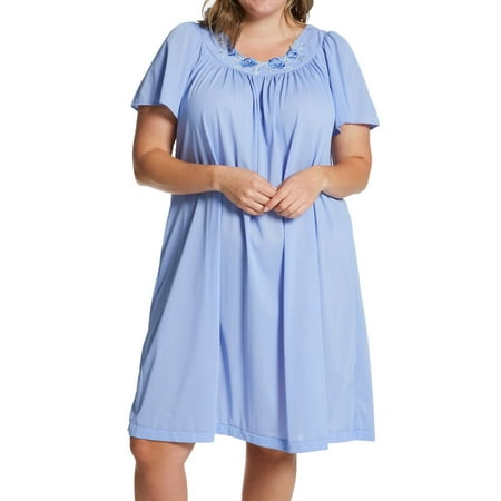 Women s Shadowline 36280X Plus Petals Short Sleeve Gown (Lilac 1X)