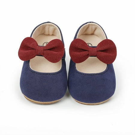 Baby Girls Mary Jane Flats with Bownot Non Slip Soft Sole Princess First Walkers Wedding Dress Shoes