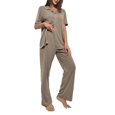 Casual Plain Collar Pants PJ Sets Short Sleeve Mocha Brown Women Lounge Sets (Women s)
Casual Plain Collar Pants PJ Sets Short Sleeve Mocha Brown Women Lounge Sets (Women s)