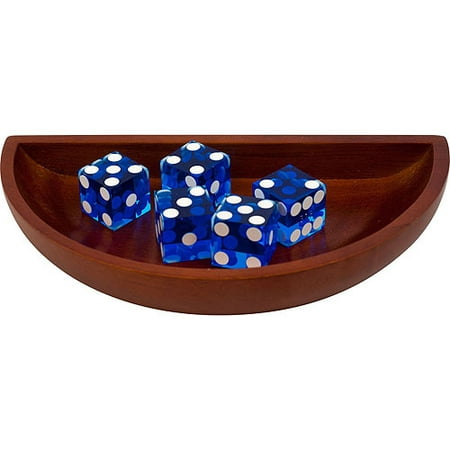 Trademark Poker Craps Wood Dice Boat With 5 Blue Craps Dice