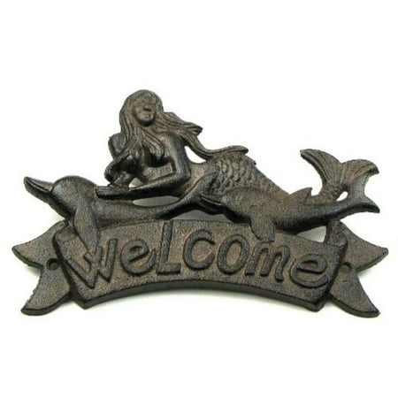 8.75" mermaid welcome wall plaque cast iron nautical home decor house
