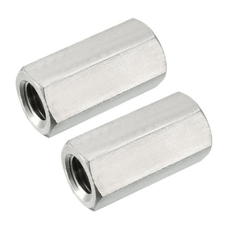 M16x50mm 304 Stainless Steel Metric Hex Coupling Nut 2 Pcs