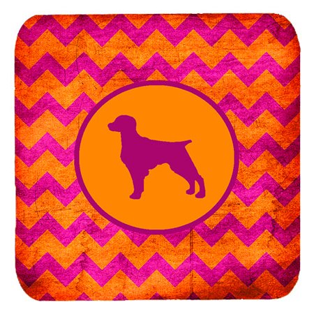 Set of 4 Boykin Spaniel Chevron Pink and Orange Foam Coasters