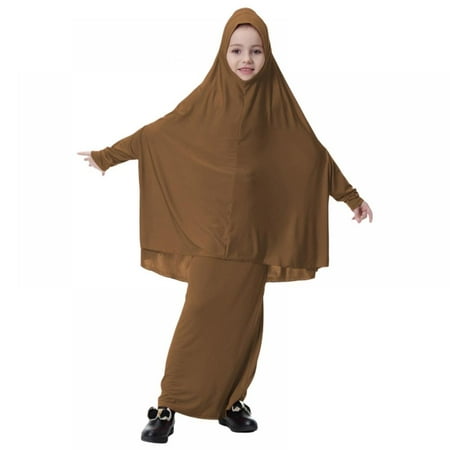 Toddler Girls Muslim Islamic Dress Two Piece Girl Prayer Long Dress