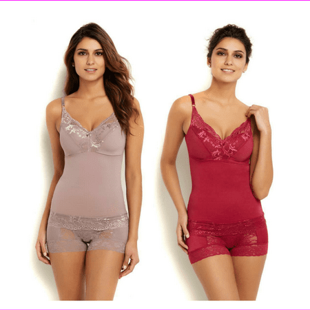 Rhonda Shear Pin-Up Lace Camisole 2-pack Cocoa/Spring Wine Large