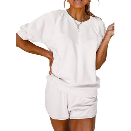 Voguele Women Sleepwear Solid Color Loungwear Tops And Shorts Nightwear Summer Pjs 2 Piece Outfits Pajamas White S
Voguele Women Sleepwear Solid Color Loungwear Tops And Shorts Nightwear Summer Pjs 2 Piece Outfits Pajamas White S