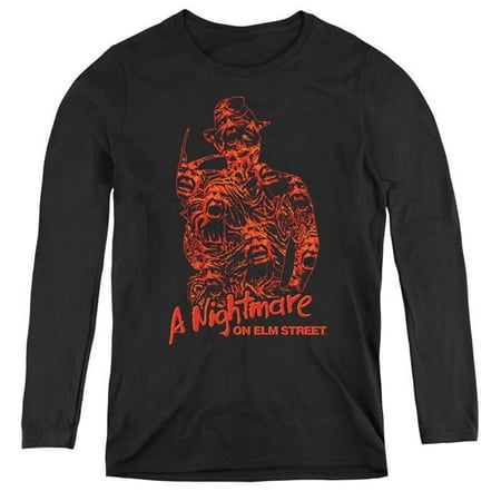Trevco Sportswear WBM693-WL-4 Womens Nightmare on Elm Street & Chest of Souls Long Sleeve T-Shirt, Black - Extra Large
