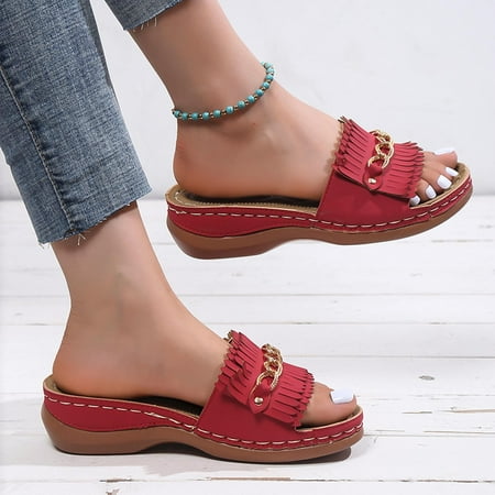 Zpanxa Summer Clearance Slippers for Women Metal Buckle Thick Bottom Fringed Beach Slippers Women s Orthopedic Wedge Sandals Flip Flops for Women Red 40
Zpanxa Summer Clearance Slippers for Women Metal Buckle Thick Bottom Fringed Beach Slippers Women s Orthopedic Wedge Sandals Flip Flops for Women Red 40