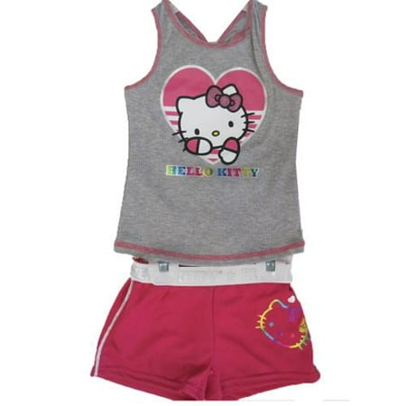 Hello Kitty Little Girls Grey Fuchsia Studded 2 Pc Shorts Set 4-6X