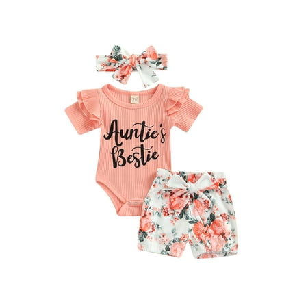 ZIYIXIN Newborn Infant Baby Girl Summer Floral Outfits Auntie s Bestie Ruffle Ribbed Romper Shorts Headband 3Pcs Clothes Pink 6-12 Months
ZIYIXIN Newborn Infant Baby Girl Summer Floral Outfits Auntie s Bestie Ruffle Ribbed Romper Shorts Headband 3Pcs Clothes Pink 6-12 Months