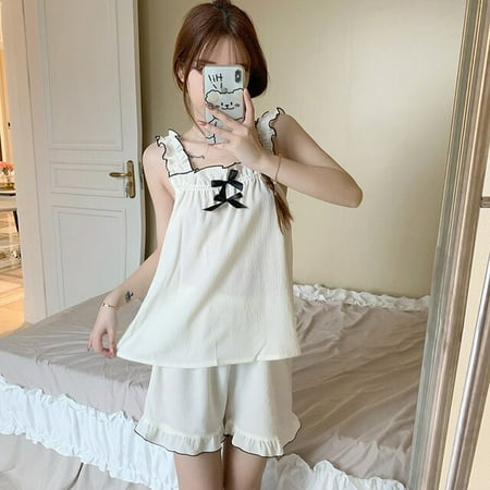 DanceeMangoo New Arrivals WAVMIT Women Pajamas Set Sexy Sling Bow Sleepwear Shortless Sleeve Pyjamas Set Cute Summer Short Pajamas Pant
DanceeMangoo New Arrivals WAVMIT Women Pajamas Set Sexy Sling Bow Sleepwear Shortless Sleeve Pyjamas Set Cute Summer Short Pajamas Pant