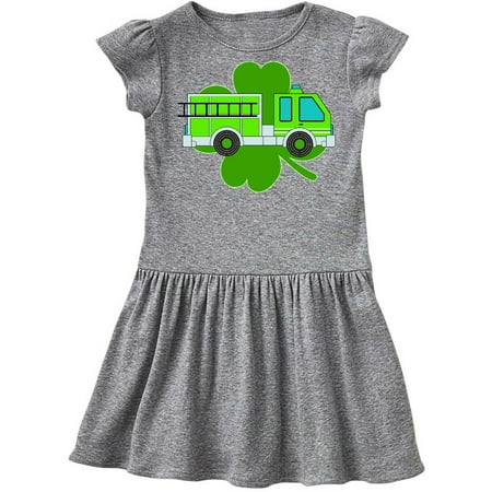 Inktastic St. Patrick s Day Green Fire Truck with Clover Gift Toddler Girl Dress