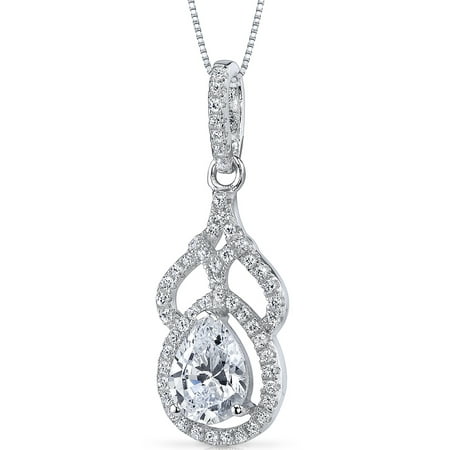 Peora 2.27 Carat T.G.W. Pear Cut Cubic Zirconia Rhodium over Sterling Silver Pendant, 18