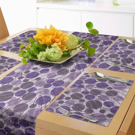 

Flower Table Runner & Placemats Floral Art with Rounds and Lavender Branches Set for Dining Table Decor Placemat 4 pcs + Runner 12 x72 Mauve Blue Violet by Ambesonne