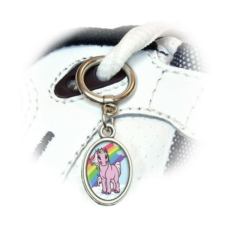 Pink Unicorn on Cloud - Rainbow Pony Oval Shoe Charm